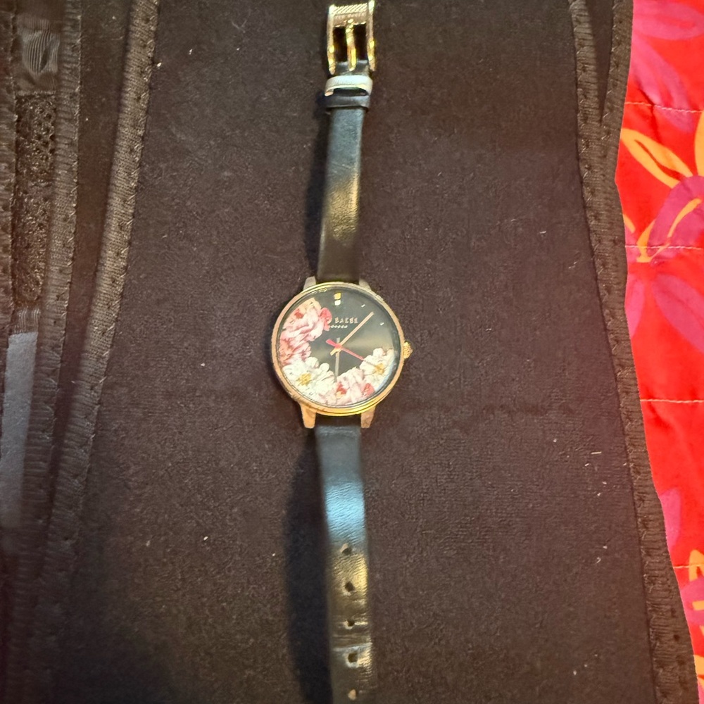 Ted Baker London Black and Gold Watch with Floral Dial